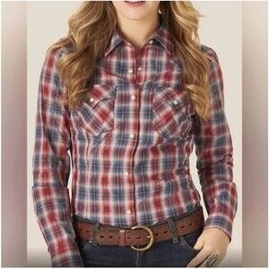 Wrangler Western Check Shirt Small Womens Long Sleeve Pearl Snap Rodeo Cawgirl